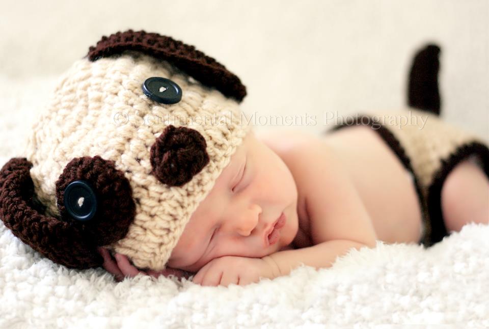 Adorable Puppy Hat & Diaper Cover Set